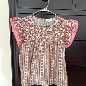 THML Pink and Brown Floral Kids Blouse